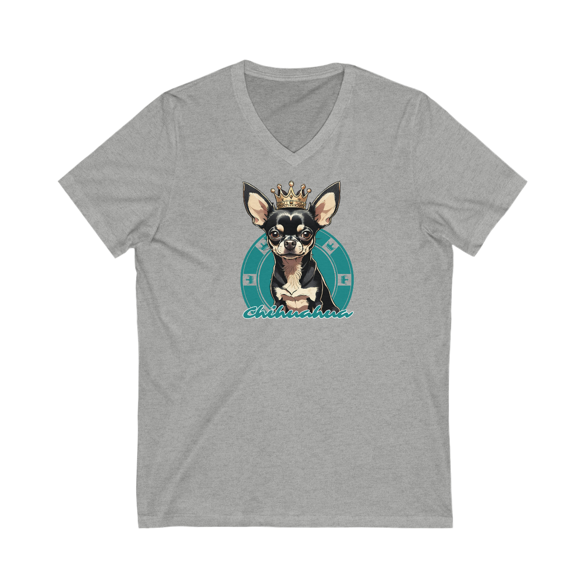 Unisex Jersey Short Sleeve V-Neck Tee with Cute Crowned Chihuahua