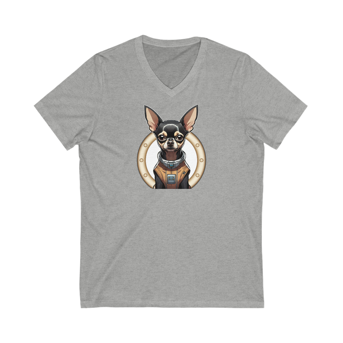 Unisex Jersey Short Sleeve V-Neck Tee with Cute Chihuahua Astronaut Design