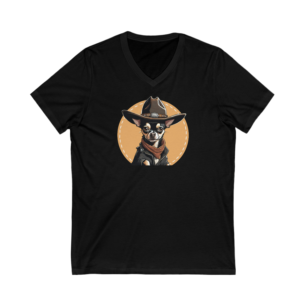 Unisex Jersey Short Sleeve V-Neck Tee - Keto the Sheriff Chihuahua