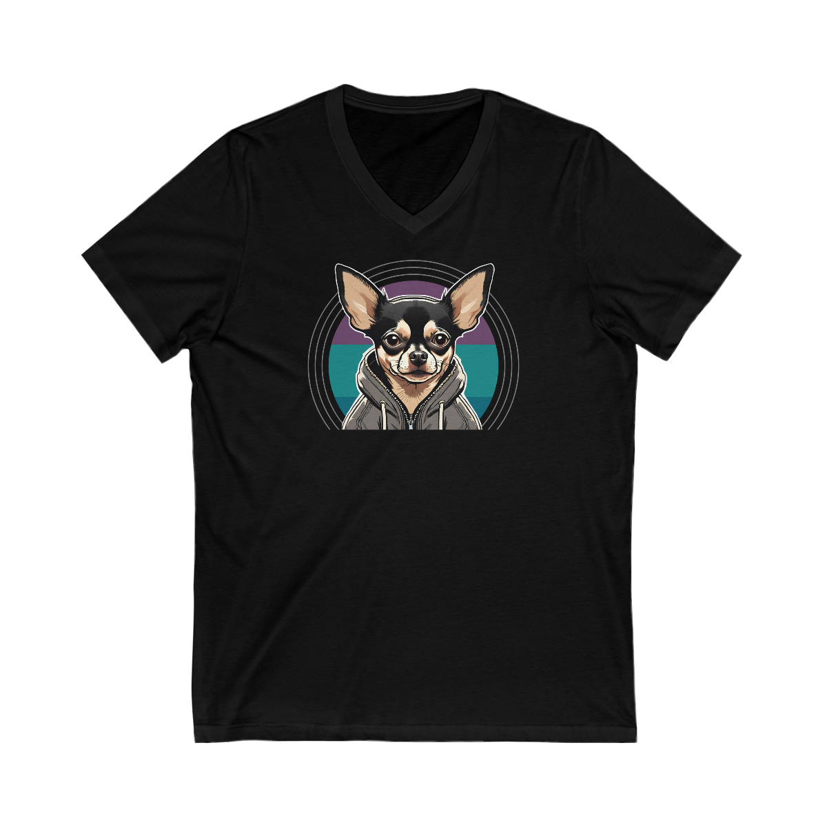 Unisex Jersey Short Sleeve V-Neck Tee - Hooded Chihuahua Design
