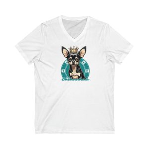 Unisex Jersey Short Sleeve V-Neck Tee with Cute Crowned Chihuahua