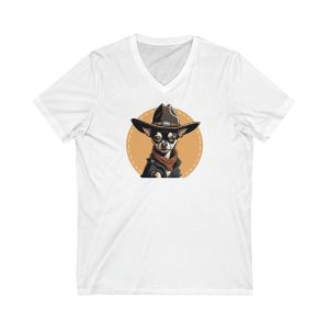 Unisex Jersey Short Sleeve V-Neck Tee - Chihuahua with Sheriff Hat