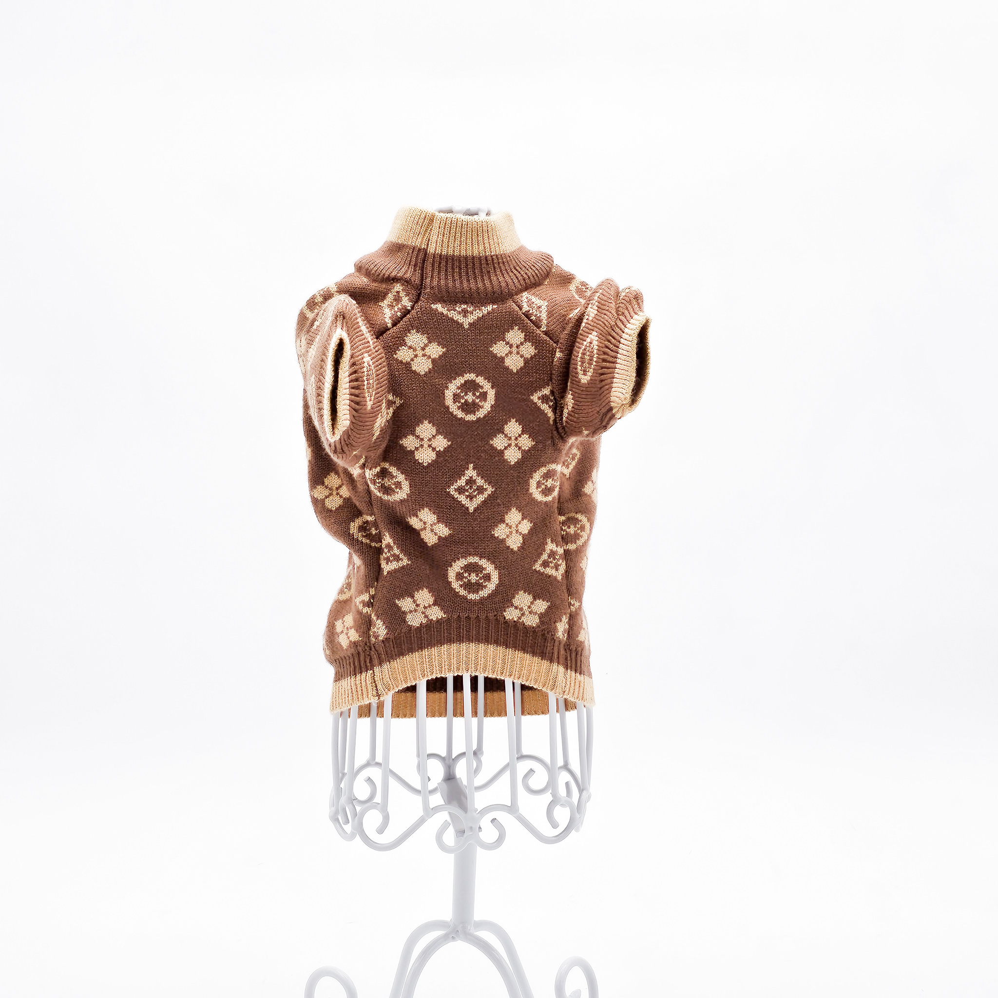 Elevate your pup's style with The Chi Society's Louis Vuitton inspired dog sweater. Front