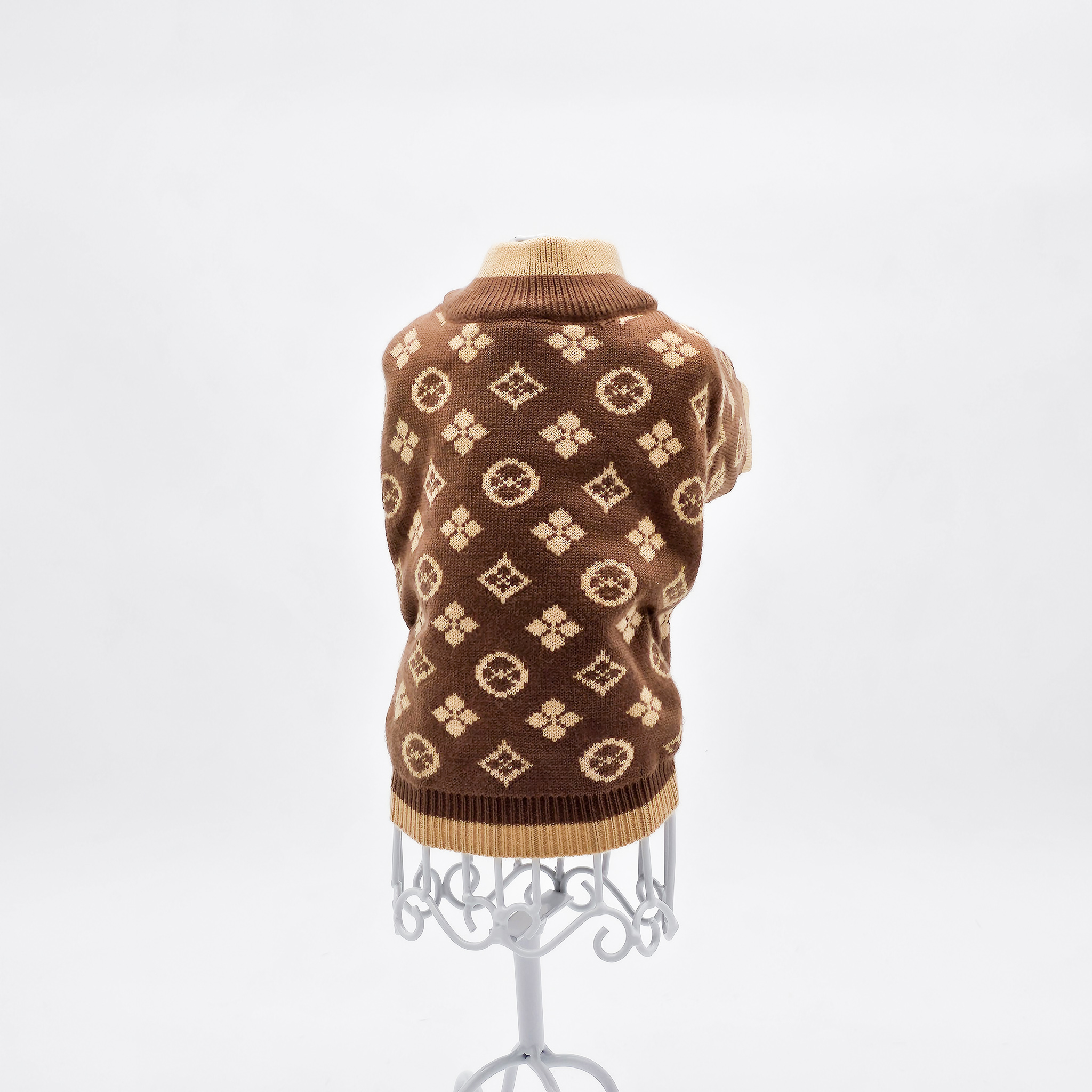 Elevate your pup's style with The Chi Society's Louis Vuitton inspired dog sweater. Back