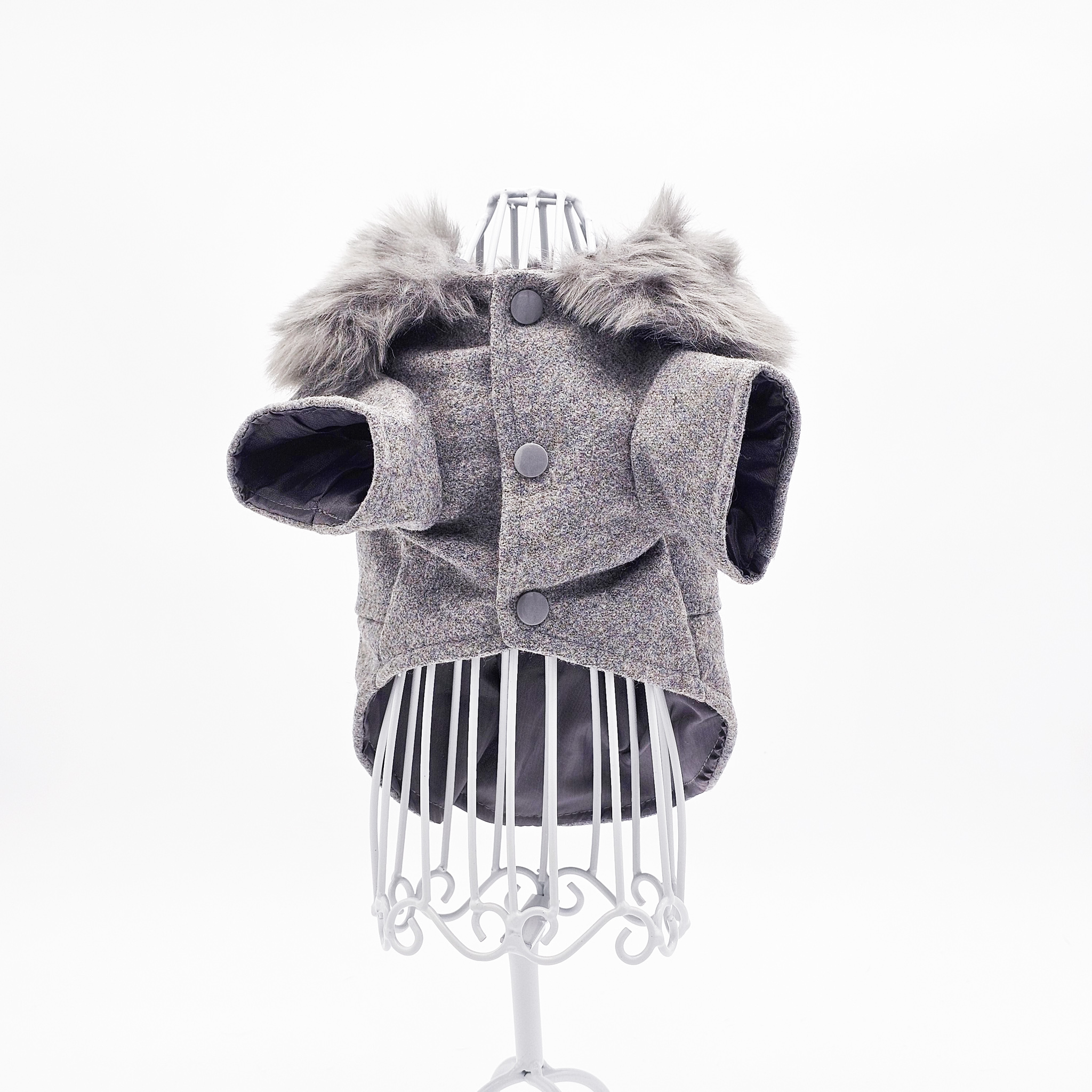 Dog Faux-Fur-Trim Coat - Gray | The Chi Society - Front