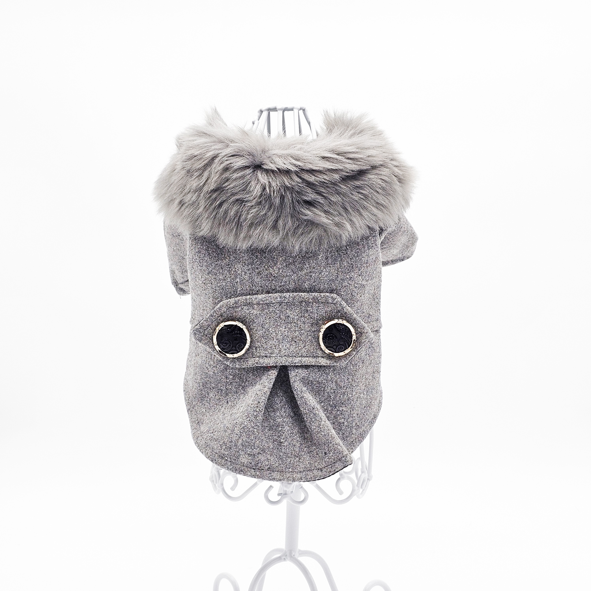 Dog Faux-Fur-Trim Coat - Gray | The Chi Society - back