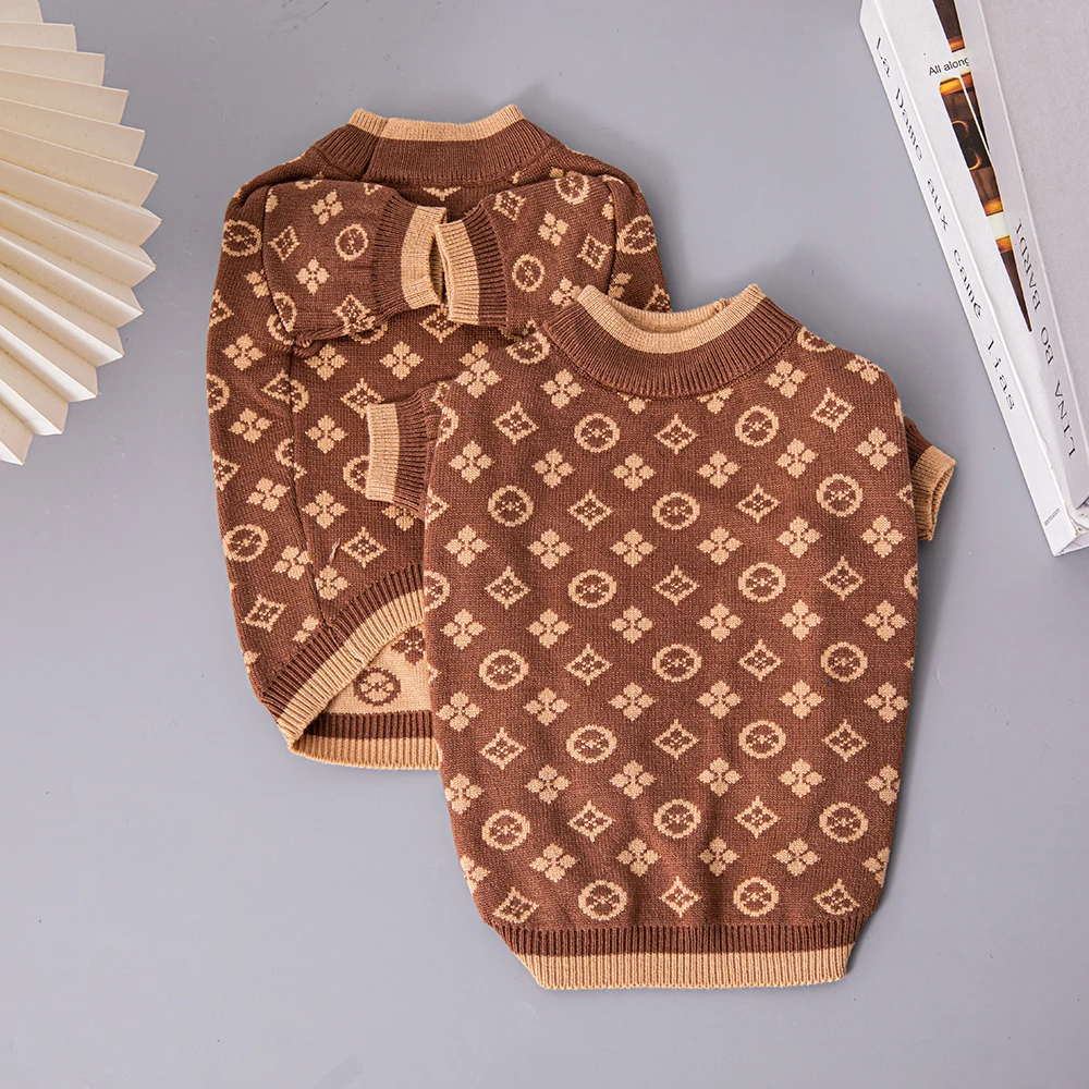Elevate your pup's style with The Chi Society's Louis Vuitton inspired dog sweater.