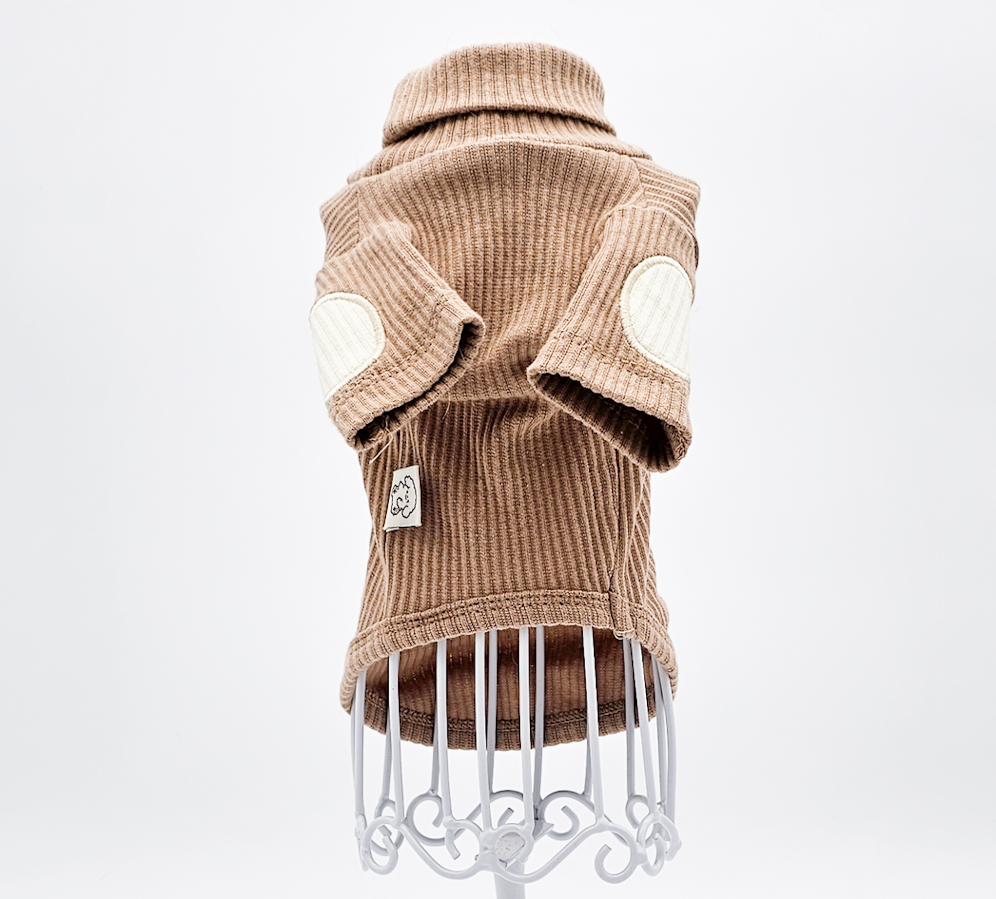 High-End Turtleneck Ribbed Sweater for Small Dogs | The Chi Society Front Light Brown